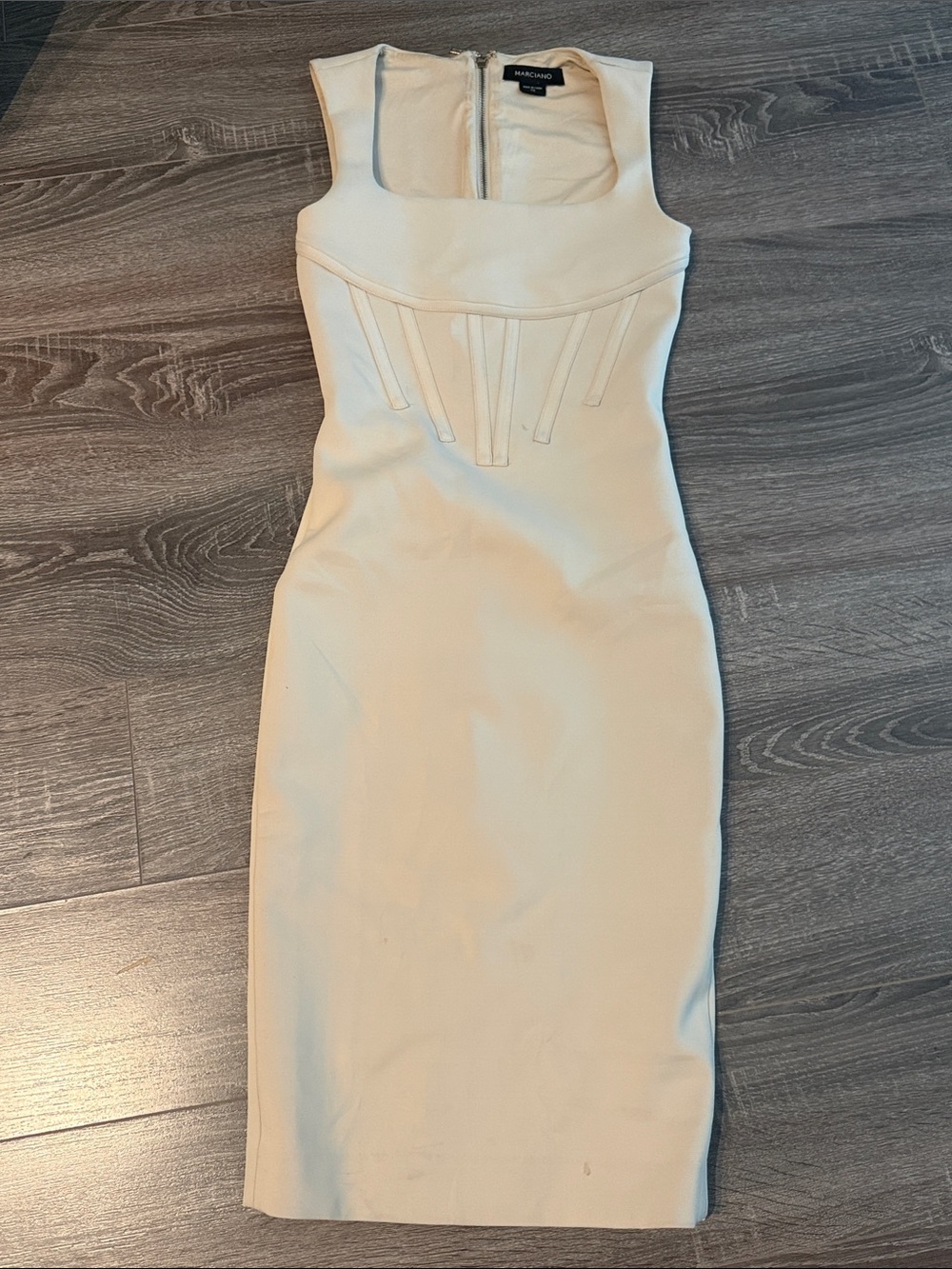 Marciano Cream Sleeveless Midi Sheath Dress